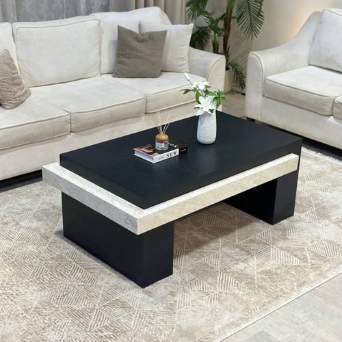 طاولة ضيافة خشب سنديان وبديل رخام أسود 130x70x50 س...