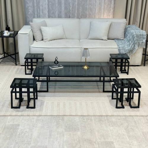 طقم طاولات ضيافة ارضي زجاج أسود