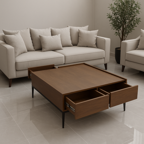 طاولة ضيافة خشب بني مع 4 أدراج تخزين - بتصميم فاخر...