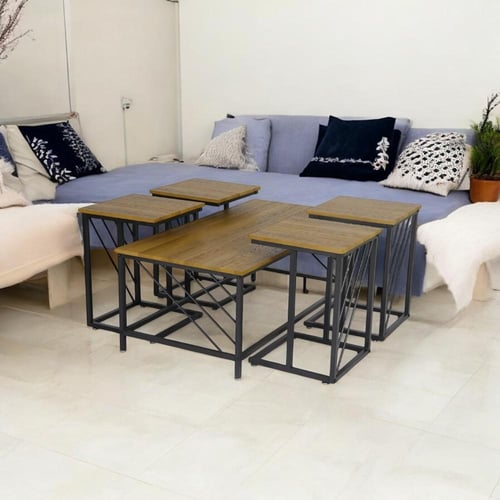 طقم طاولات ضيافة 5 قطع لون خشبي