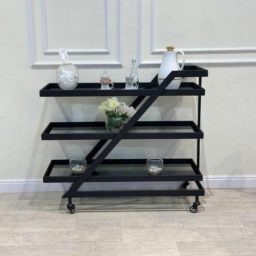 عربية تقديم 3 دور حديد لون اسود سطح زجاج اسود شفاف