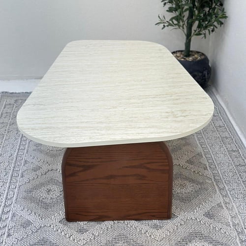 طاولة قهوة سطح بديل الرخام ملمس ناعم قاعده خشب سند...