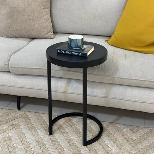 طاولة خدمة عصرية شكل دائري تدخل في الكنب لون أسود