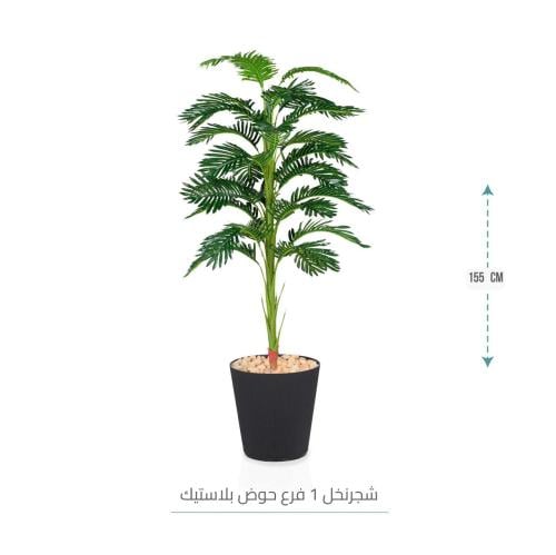 شجر نخل 1 فرع حوض بلاستيك مقا 150 سم لون أسود