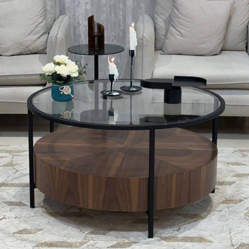 طاولة ضيافة خشب قشرة جوز الهند سطح زجاج شفاف