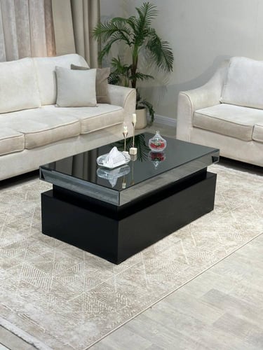 طقم طاولة ضيافة مع 4 خدمة لون أسود موديل عصري #MK