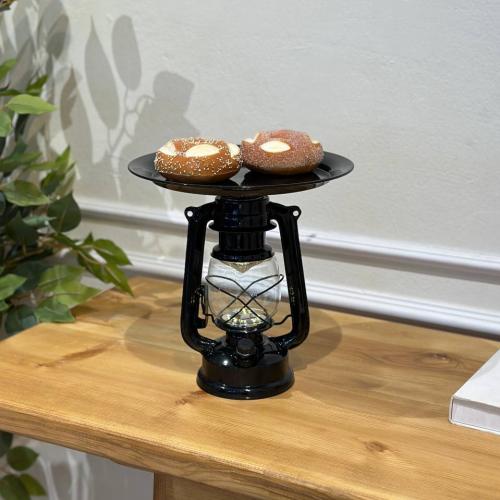 فانوس ببطاريه مع صينية للتقديم لون اسود *أوتلت