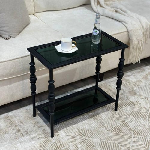 طقم طاولة ضيافة حديد أسود سطح زجاج أسود مع 4 خدمة