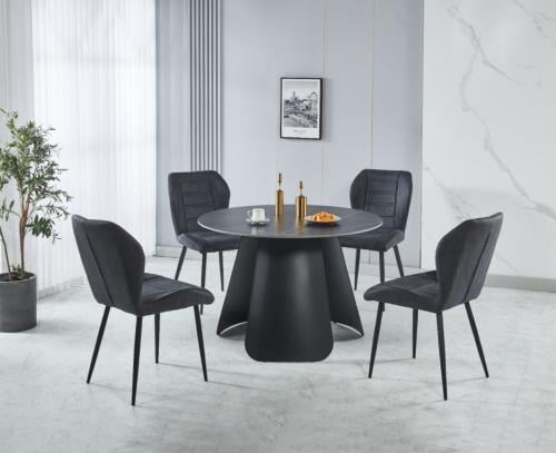 طاولة طعام سيراميك دائري مع 4 كراسي لون أسود