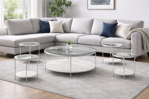 طقم طاولات ضيافه مع 4حدمه اللون الابيض