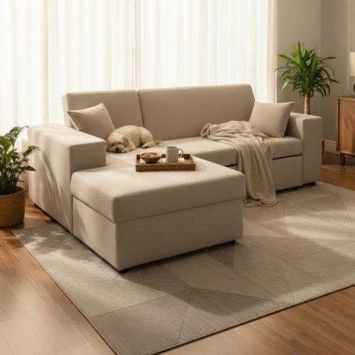 كنب قماش بيج متعدد الاستخدامات - بتصميم فاخر *شحن...