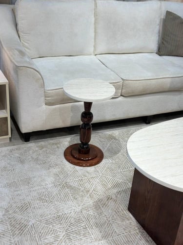 طقم طاولات 8 قطع رخامي أبيض وقواعد خشبية كلاسيكية