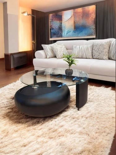 طاوله اساسيه مفرد زجاج شفاف مع خشب أسود بكفرات