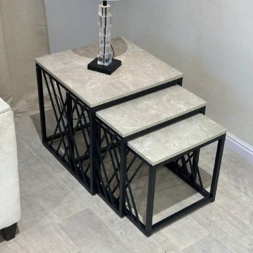 طقم طاولات شاي خشب رمادي 3 قطع