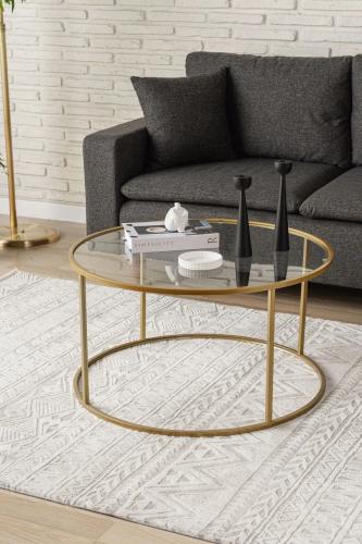 طاولة ضيافة حديد زجاج ذهبي 80x80x50 سمAB
