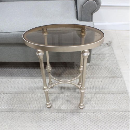 طقم طاولات 5 قطع زجاج برونزي وهيكل شمباني كلاسيكي