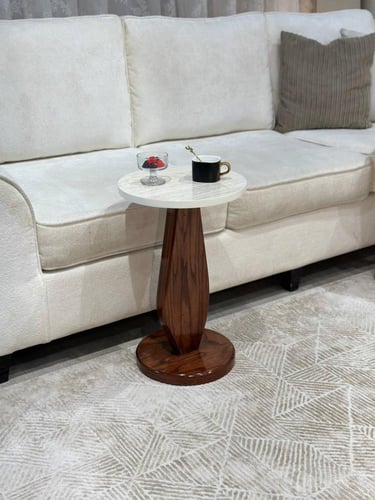 طقم طاولات 7 قطع بديل رخام وقاعدة بنية مفرغة