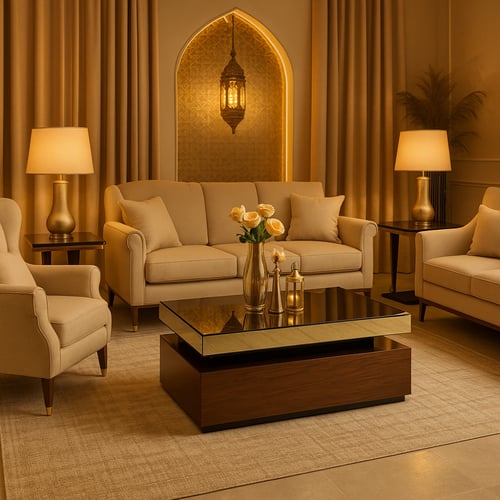 طقم طاولة ضيافة مع 4 خدمة لون بني موديل عصري