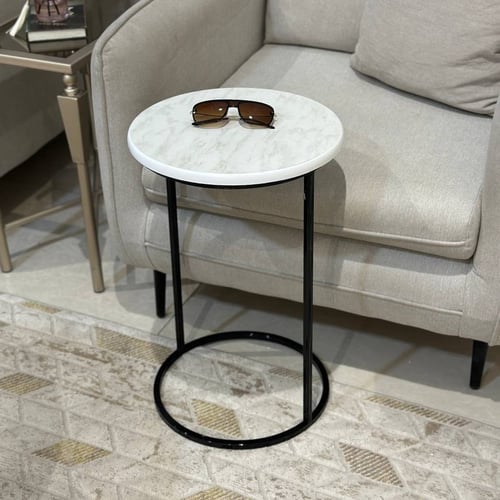 طقم طاولات ضيافة 5 قطع خشب شكل رخام وقاعدة أسود دا...