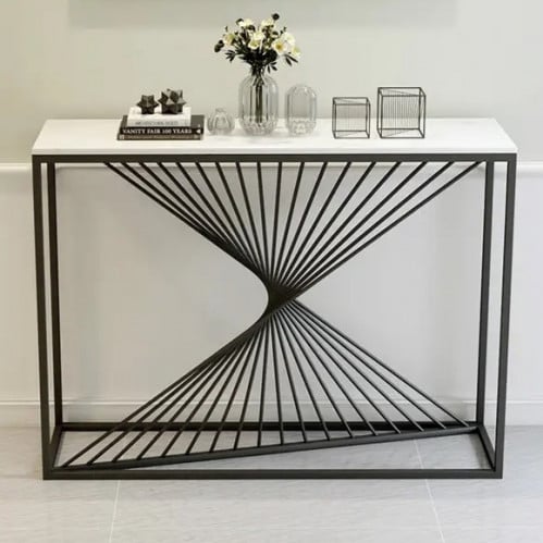 كنسول - مدخل اسود حديد سطح خشب شكل رخام TL