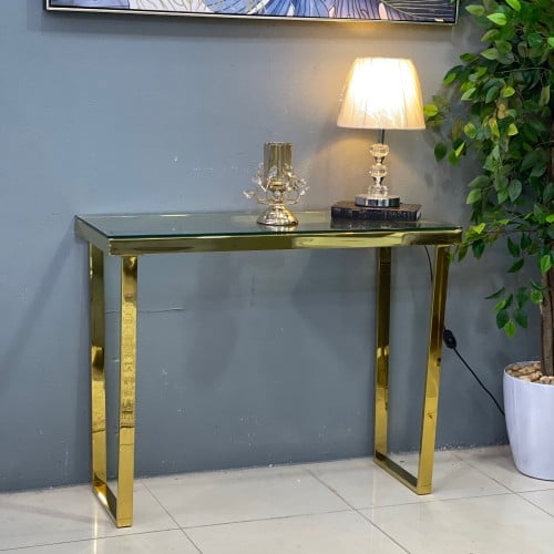 كنسول - مدخل ذهبي أستيل سطح زجاج مقاس كبير