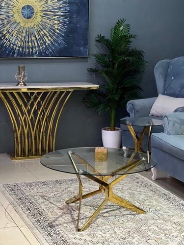 طاولة ضيافة استيل زجاج ذهبي 100x100x45 سم