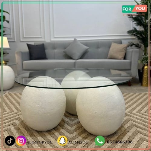 طاولة ضيافة شكل كور رخام خشن