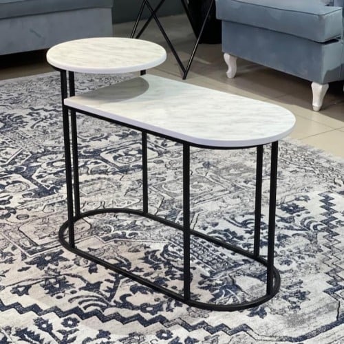 طاولة جانبية حديد أسود وسطح خشب رخامي دورين