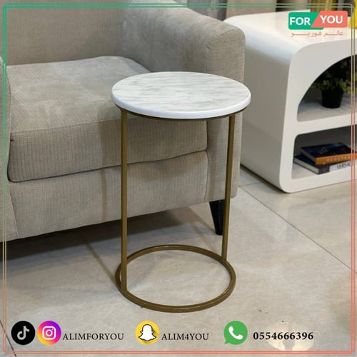 طاولة خدمة سطح خشب شكل رخامي لون ذهبي - متعددة الأ...