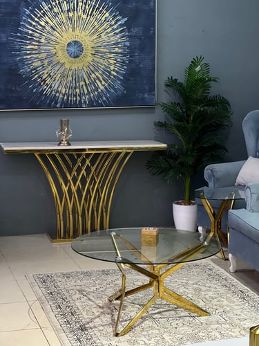 طاولة ضيافة استيل زجاج ذهبي 100x100x45 سم