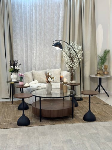 طقم طاولات ضيافة 5 قطع خشب قشرة جوز الهند دائري دو...