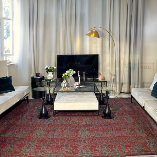 طقم طاولات ضيافة 5 قطع زجاج شفاف إطار أسود وقاعدة...