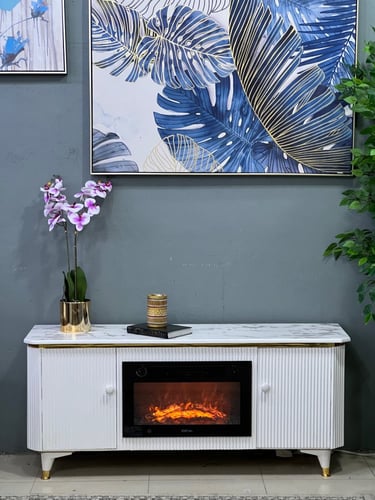 دفاية ديكور مع طاولة بلازما لون ابيض