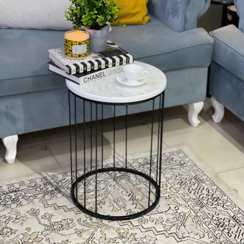 طاولة خدمة حديد أسود خشب شكل رخام