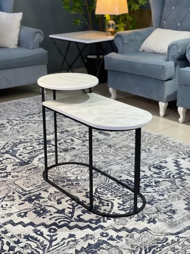 طاولة جانبية حديد أسود وسطح خشب رخامي دورين