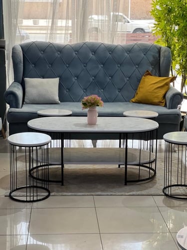 طاولة خدمة حديد أسود خشب شكل رخام