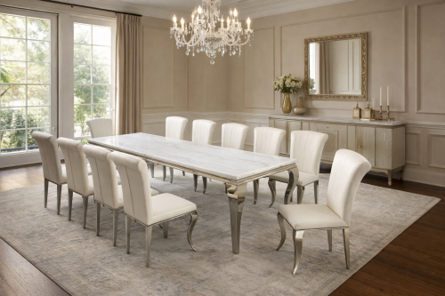 طاولة طعام استيل رخام 10+1