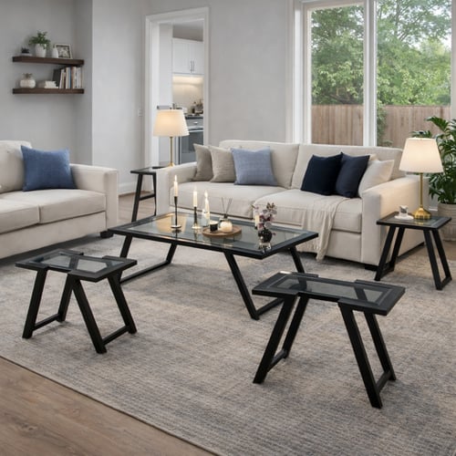 طقم طاولات أسود سطح زجاج