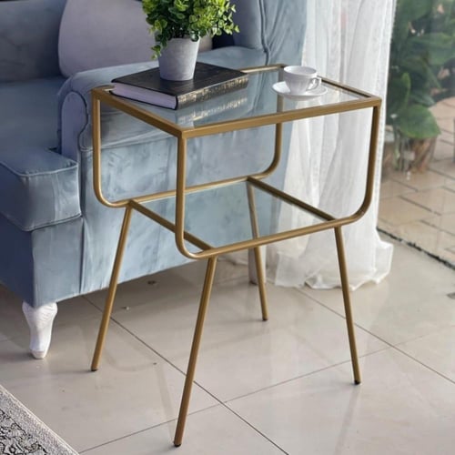 طاولة جانبية حديد أسود وزجاج شفاف 50x35x65 سم