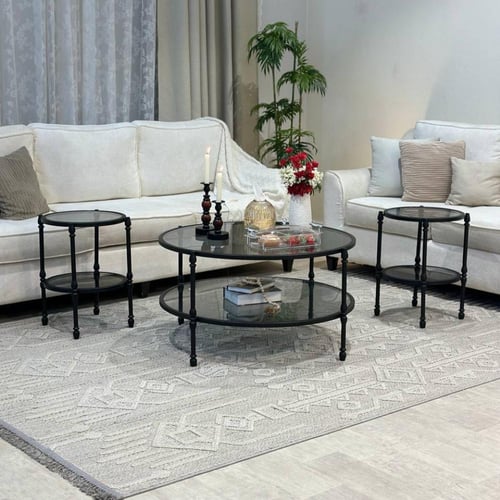 طقم طاولات ضيافة 5 قطع زجاج أسود دورين