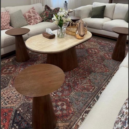 طقم طاولة ضيافة خشب بني سطح بديل رخام مع 4 طاولات...