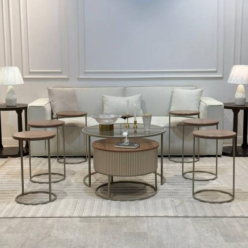 طقم طاولتين متداخلة مع 6 خدمة TL