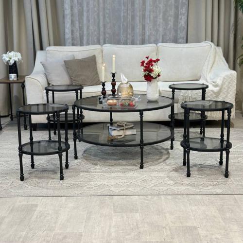 طقم طاولات ضيافة 5 قطع زجاج أسود دورين