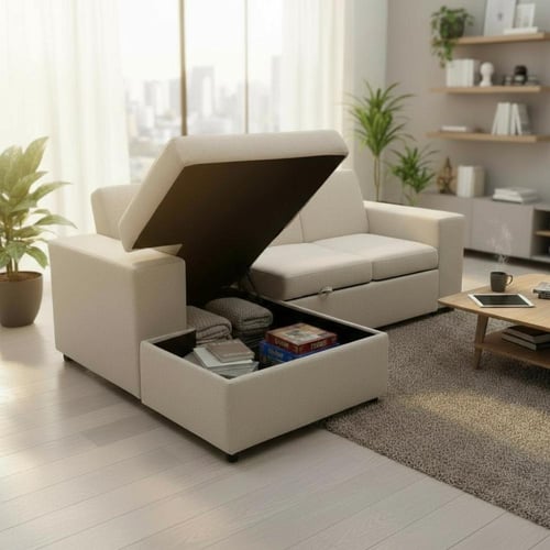 كنب قماش بيج متعدد الاستخدامات - بتصميم فاخر *شحن...