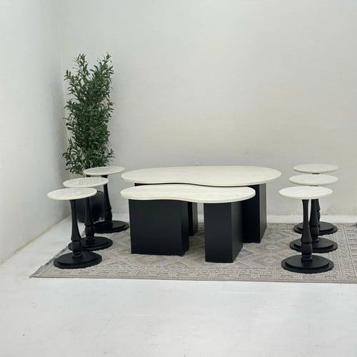 طقم طاولات ضيافة 8 قطع بديل رخام ترافنتينو وقاعدة...