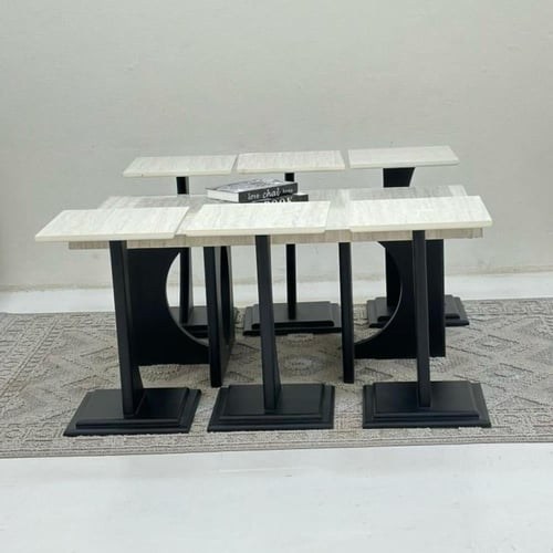 طقم طاولات ضيافة 7 قطع بديل رخام وقاعدة خشب أسود م...