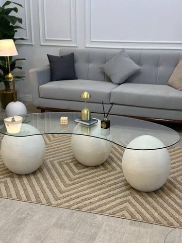 طاولة ضيافة زجاج ورخام أبيض 150x50 سم