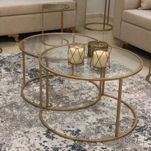 طقم طاولتين ذهبي سطح زجاج