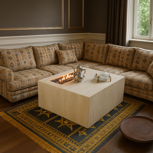 طاولة ضيافة رخام حفرة النار بيج فاتح 97x94x40 سم