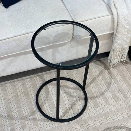 طقم طاولة 4 خدمة حديد أسود زجاج شفاف